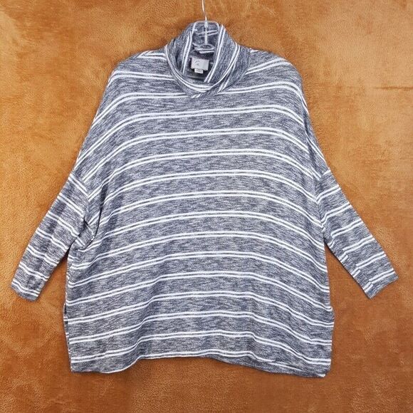 POSTMARK Womens Sweater Small Gray White Stripe Oversized Dolman ANTHROPOLOGIE - Picture 1 of 9